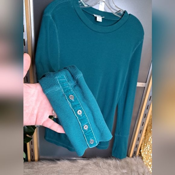 Sundance • Thermal Boho Teal Long Sleeve Crewneck Trendy Chic Layering Medium - Picture 4 of 15